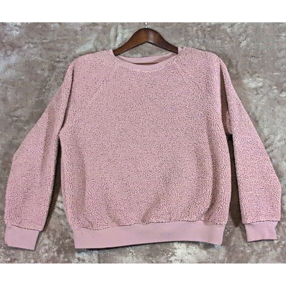 Universal Thread Sweatshirt Womens M Pink Co Crewneck Sherpa Fleece Knit Long